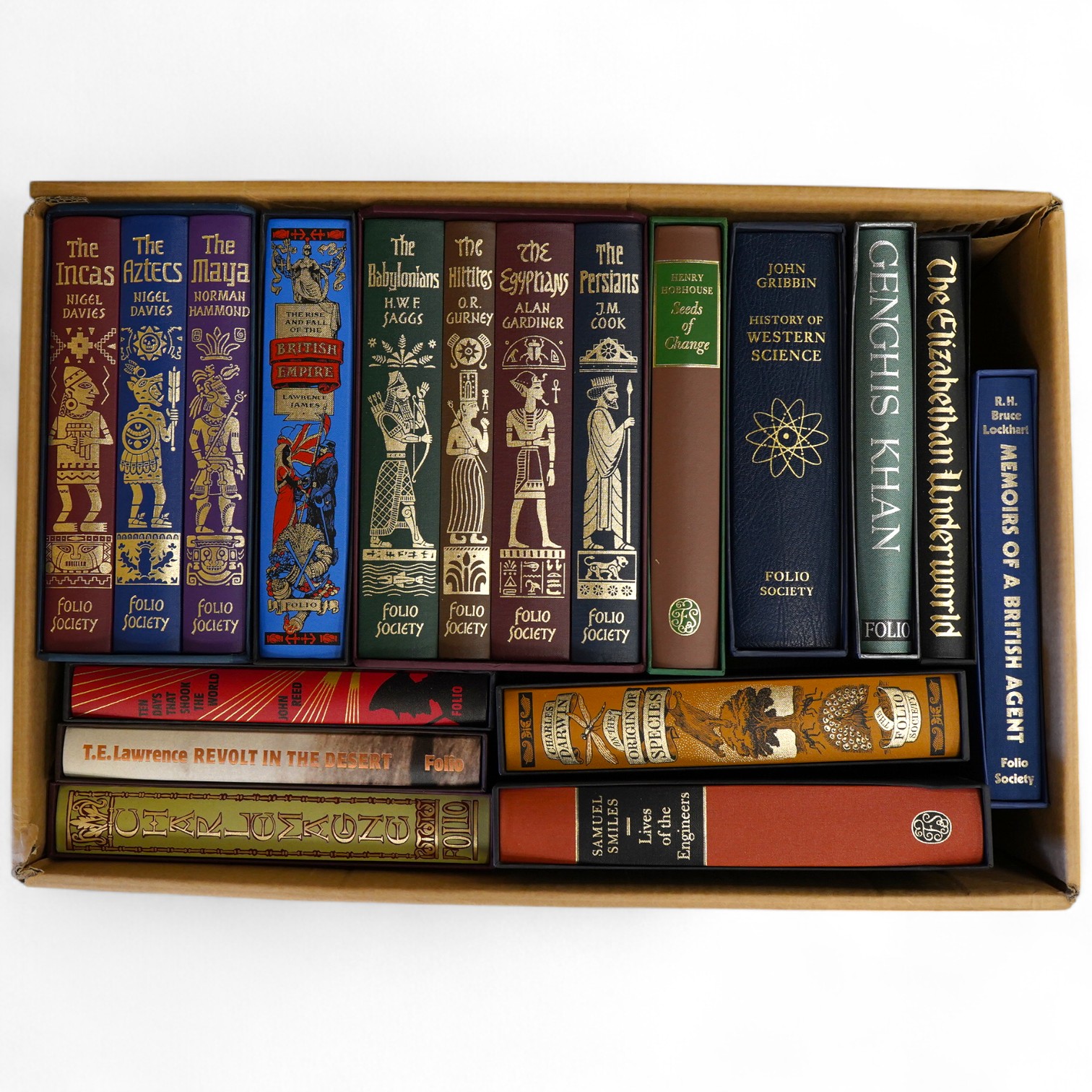 A large collection of folio society books to include T. E. Lawrence, Revolt in the Desert, John Gribbin, History of Western Science and Henry Hobhouse, Seeds of Change